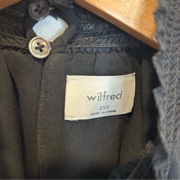 Aritzia Wilfred Valencia Blouse Mock Neck Puff Sleeves Smocking Semi-Sheer Black - Picture 7 of 10